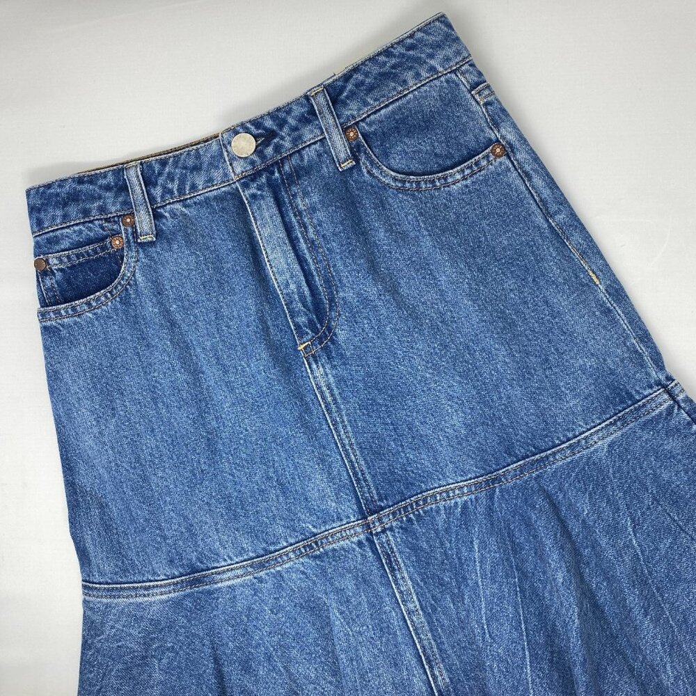 Alice + Olivia Donella High Low Blue Denim Skirt 25 - Picture 8 of 14